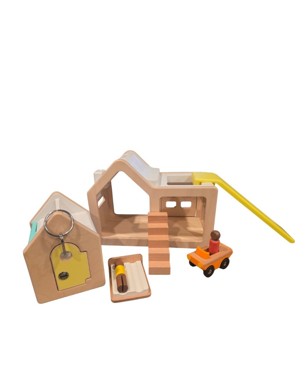 LOVEVERY Wooden Dollhouse Play Set with Yellow Accents - Kids Toys